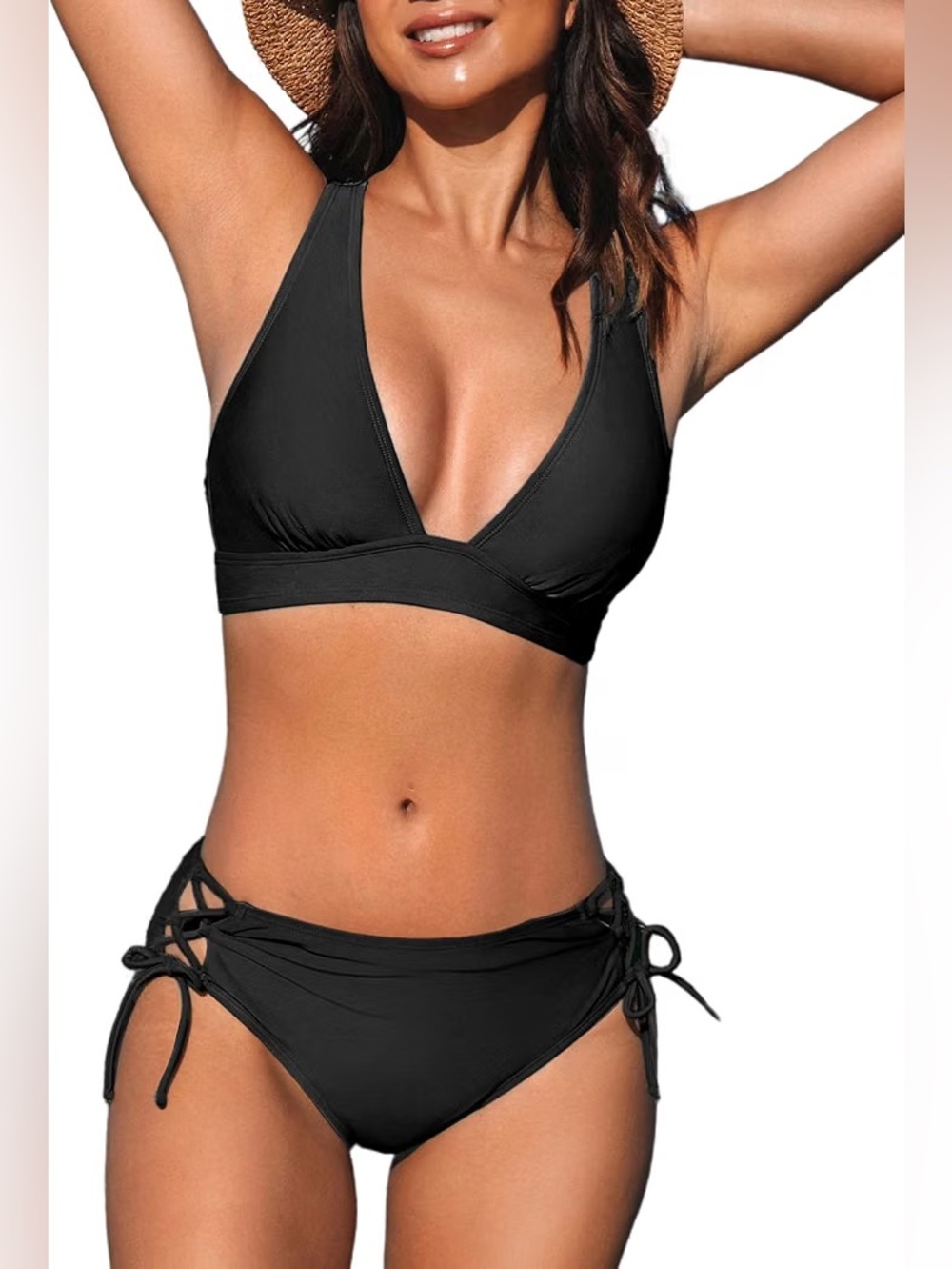 Women’s Black V-Neck Tie-Side Bikini Set